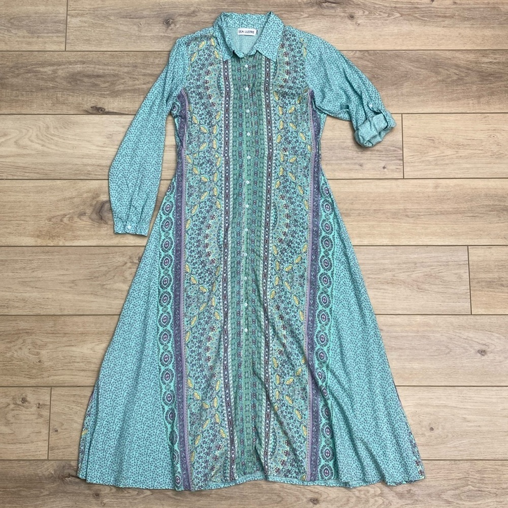 Sea Lustre‎ Boho Shirt Maxi Dress Coastal Cowgirl Coverup full Button